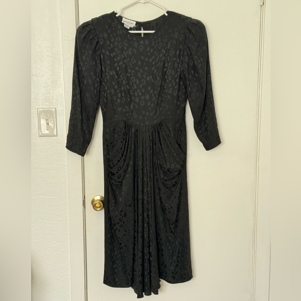 1980s Vintage Lauren Alexandra 100% silk black panther dress